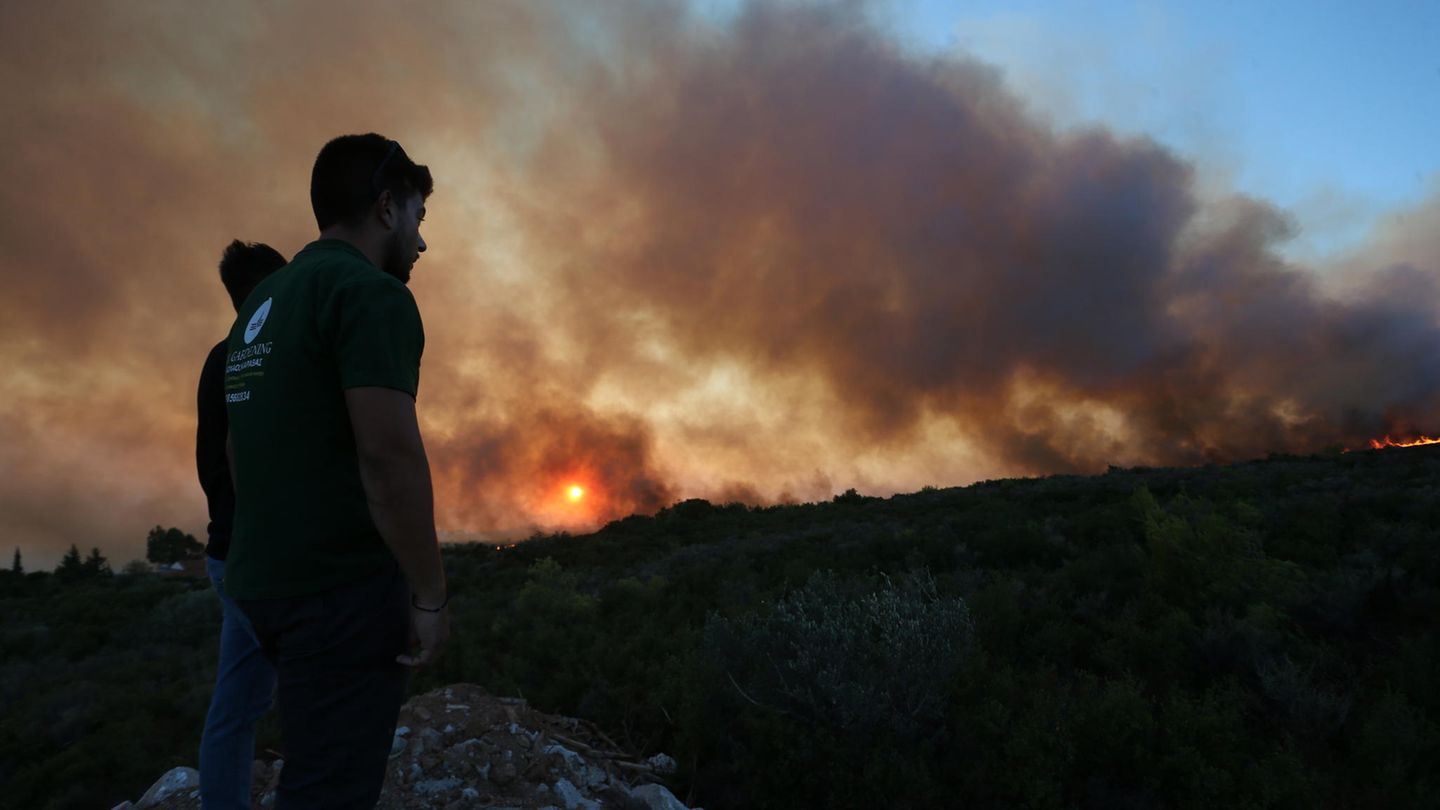 Griechenland: Oft bleibt den Anwohner nicht mehr, als hilflos mit anzuschauen, ob das Feuer ihr Haus zerstört oder verschont. Es sei das erste Mal, dass ein Großbrand so nah an die griechische Hauptstadt gelange, sagten Fachleute im Fernsehen. Die Entfernung der Flammen vom Stadtzentrum betrug am Montagnachmittag noch rund elf Kilometer Luftlinie Oft bleibt den Anwohner nicht mehr, als hilflos mit anzuschauen, ob das Feuer ihr Haus zerstört oder verschont. Es sei das erste Mal, dass ein Großbrand so nah an die griechische Hauptstadt gelange, sagten Fachleute im Fernsehen. Die Entfernung der Flammen vom Stadtzentrum betrug am Montagnachmittag noch rund elf Kilometer Luftlinie