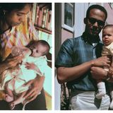 Zwei Bilder: Kamala Harris' Mutter und Vater halten sie als Baby auf dem Arm