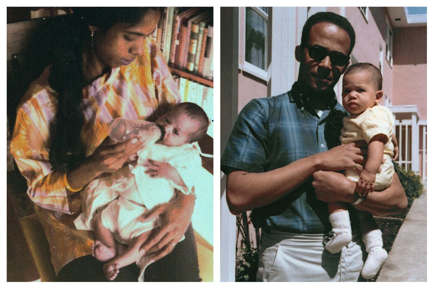 Zwei Bilder: Kamala Harris' Mutter und Vater halten sie als Baby auf dem Arm Zwei Bilder: Kamala Harris' Mutter und Vater halten sie als Baby auf dem Arm