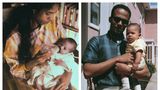 Zwei Bilder: Kamala Harris' Mutter und Vater halten sie als Baby auf dem Arm