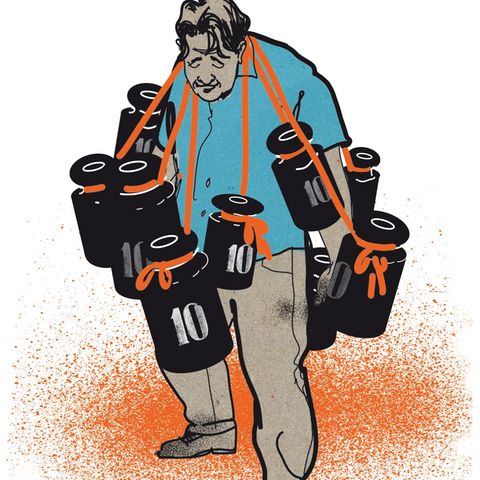 Illustration eines Mannes mit Gewichten
