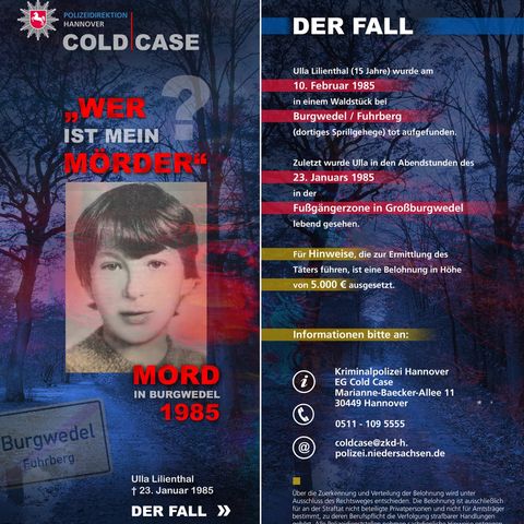 Ein Flyer zum Mordfall Ulla Lilienthal, der Thema bei Aktenzeichen XY ist