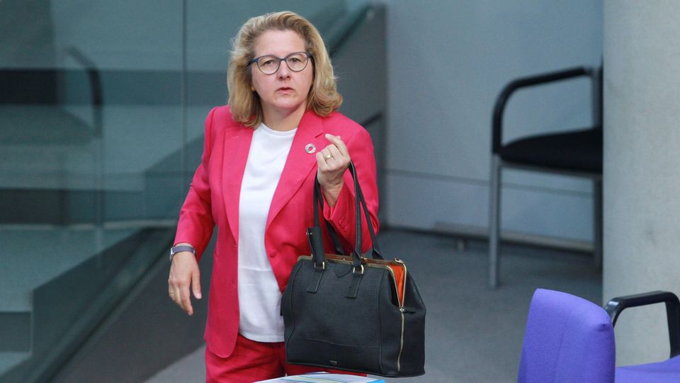 Svenja Schulze mit Tasche im Bundestag