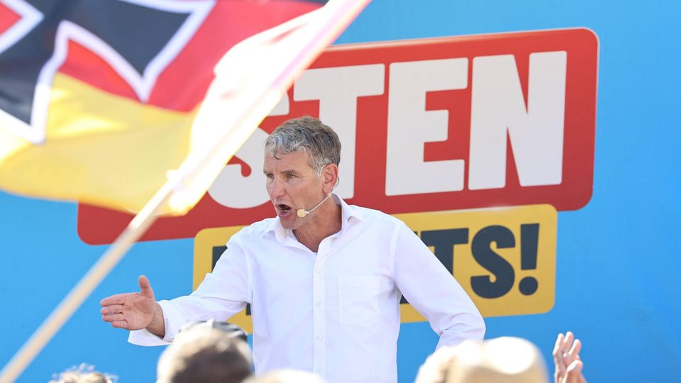 AfD-Thüringen-Chef Björn Höcke am Samstag bei einer Wahlkampfveranstaltung in Sömmerda