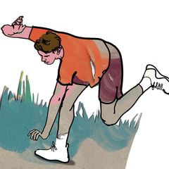 Illustration eines Mannes der beim Joggen stürzt. Danach kam der Verdacht auf, er habe einen Tumor