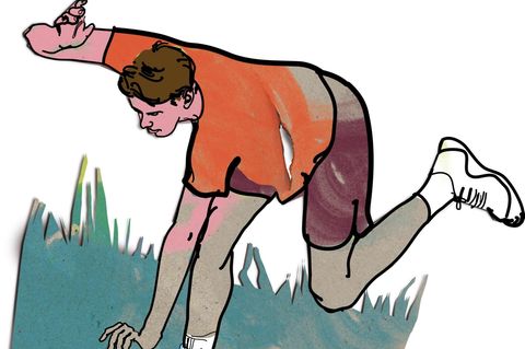 Illustration eines Mannes der beim Joggen stürzt. Danach kam der Verdacht auf, er habe einen Tumor