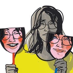 Illusttration einer Frau, die zwei Versionen ihres Gesichtes hochhält