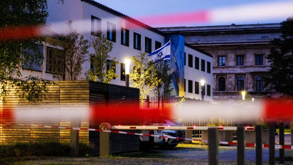 The Austrian Consulate General in Munich cordoned off by police tape