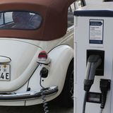 2019 gab es den Käfer offiziell mit dem Antrieb des Elektro-Kleinwagens E-Up, also 82 PS, die den Wagen in gut acht Sekunden auf 80 Stundenkilometer brachten. Maximaler Speed: 150 km/h. Reichweite: gut 200 Kilometer. Billig war der E-Käfer nicht, allein die Bodengruppe für den E-Antrieb kostet 39.900 Euro. Ein altes, gut erhaltenes Chassis konnte man selbst mitbringen, ein Spezialist aus Renningen nahm den Umbau vor. Oder man kaufte für 99.000 Euro einfach ein fertiges, elektrisch angetriebenes Käfer-Cabrio. Es blieb ein Modell für Liebhaber