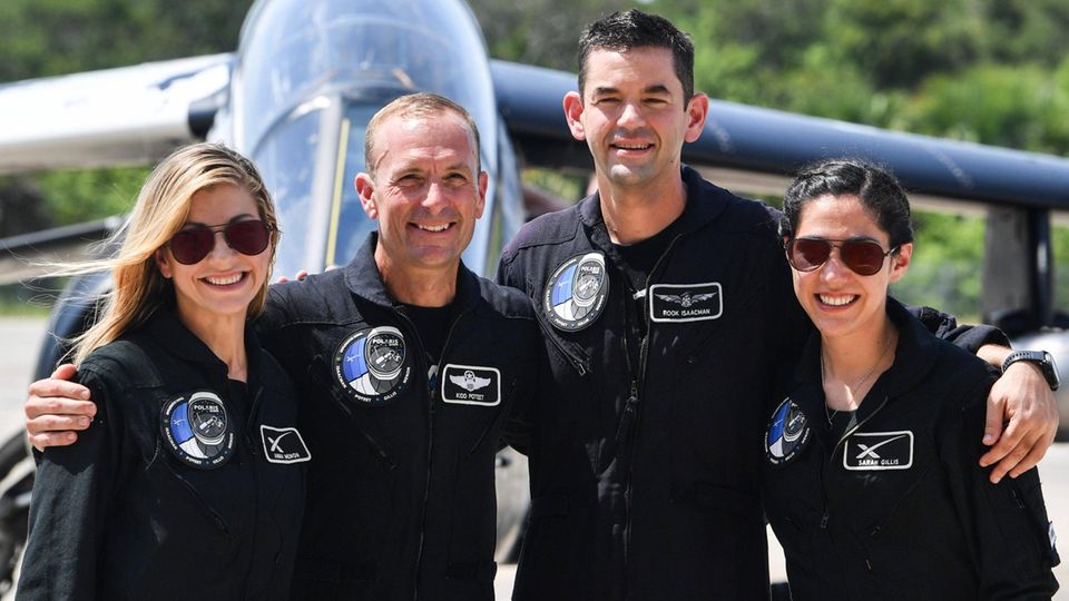 Die Crew der Mission "Polaris Dawn": Anna Menon, Scott Poteet, Jared Issacman und Sarah Gillis (v. l. n. r.)