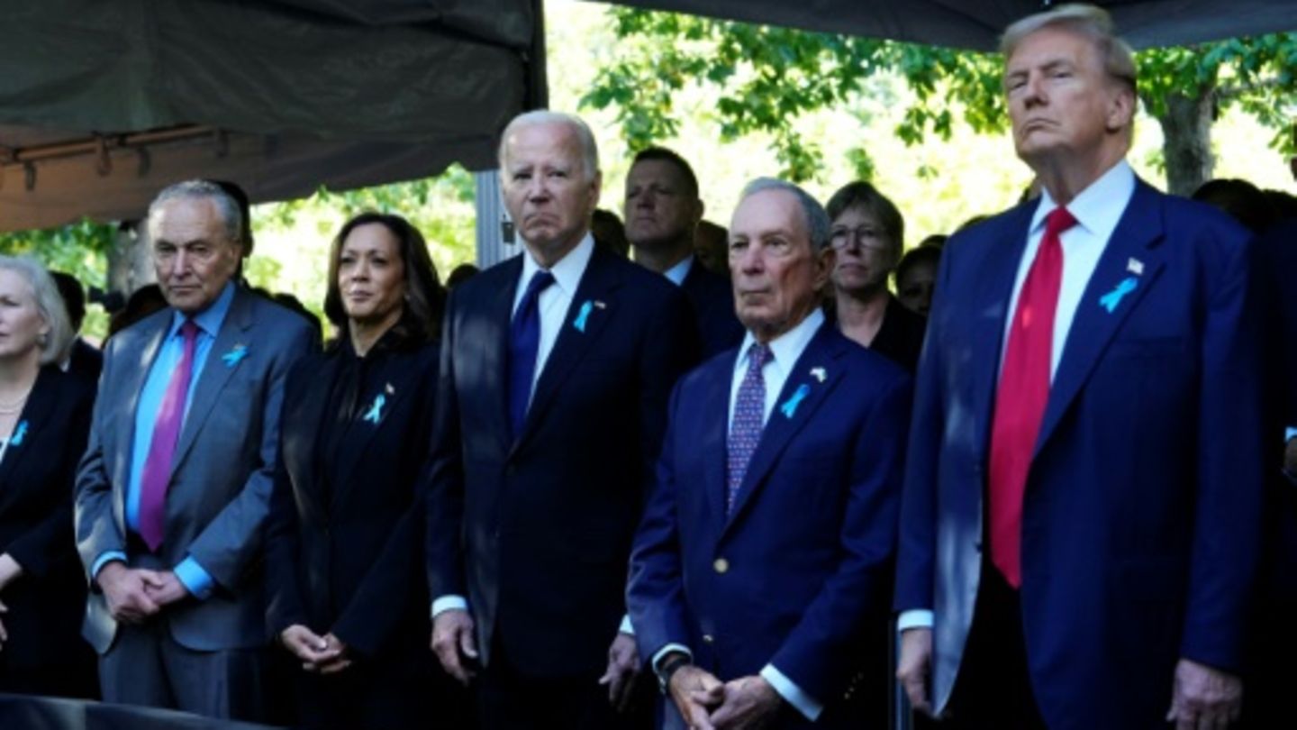 Trump (r.), Biden (M.) und Harris (2.v.l.) beim 9/11-Gedenken am Mittwoch in New York