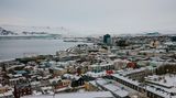 Blick auf das verschneite Reykjavik