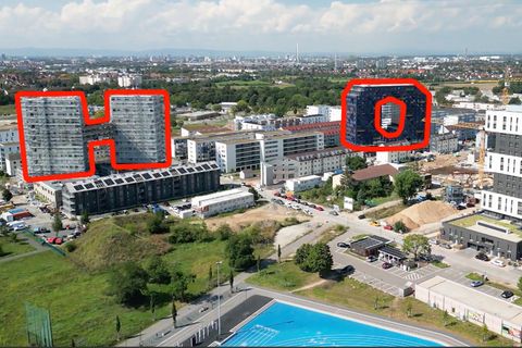 Auf dem ehemals größten US-Militärgelände in Mannheim soll ein neuer Stadtteil entstehen. Vier große Gebäude werden das Wort "HOME" bilden - momentan fehlt allerdings noch das "M".
