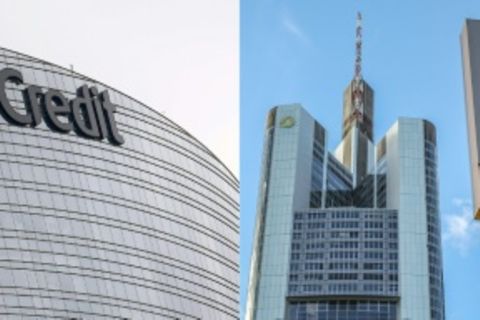 Logos von Unicredit und Commerzbank