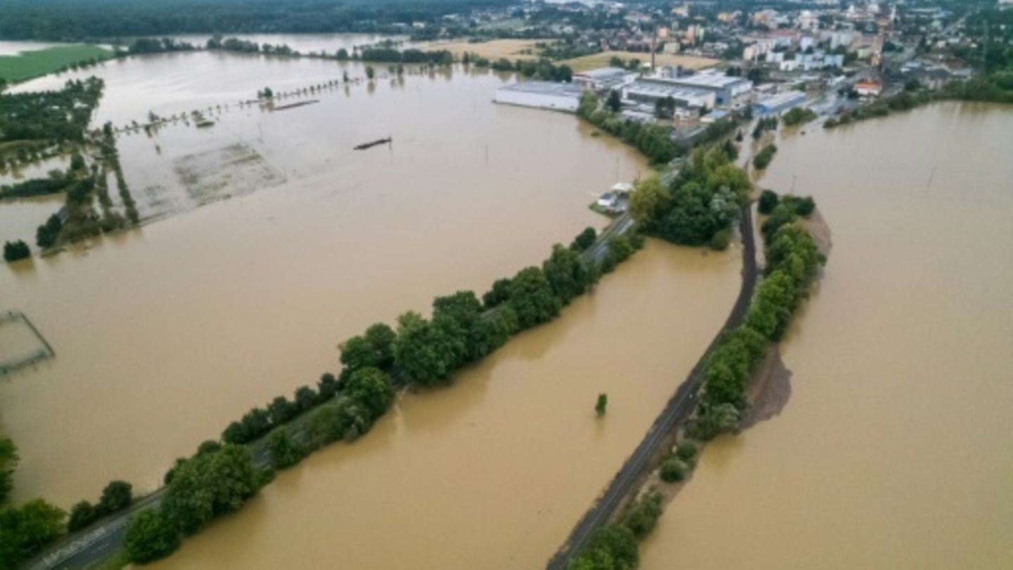 Überflutete Gebiete in Tschechien bei Litovel