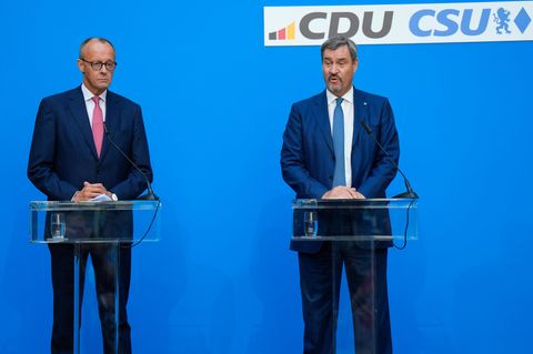 Friedrich Merz und Markus Söder beim gemeinsamen Auftritt in Berlin