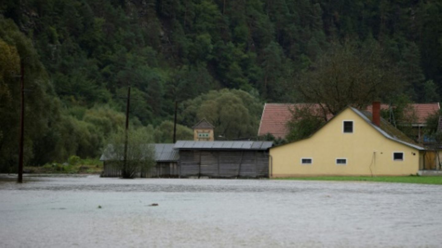 Überflutete Gebäude in Thurnberg am Kamp