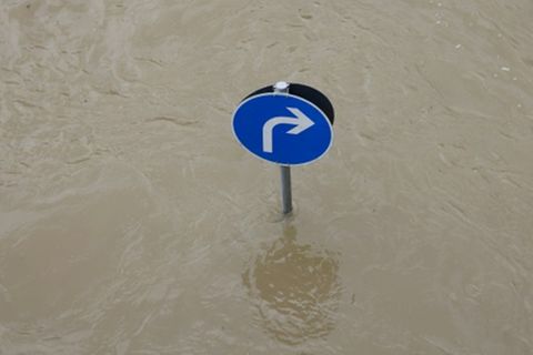 Überflutung bei früherem Hochwasser in Passau