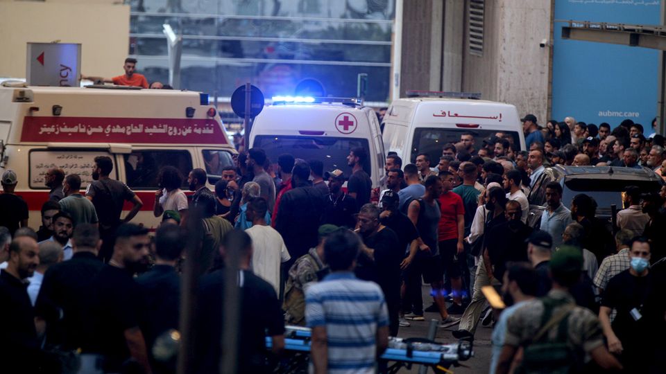 Infirmary with injured people come to the hospital in Beirut and