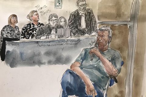 Dominique P., der Hauptangeklagte im Vergewaltigungsprozess von Avignon, auf einer Gerichtszeichnung