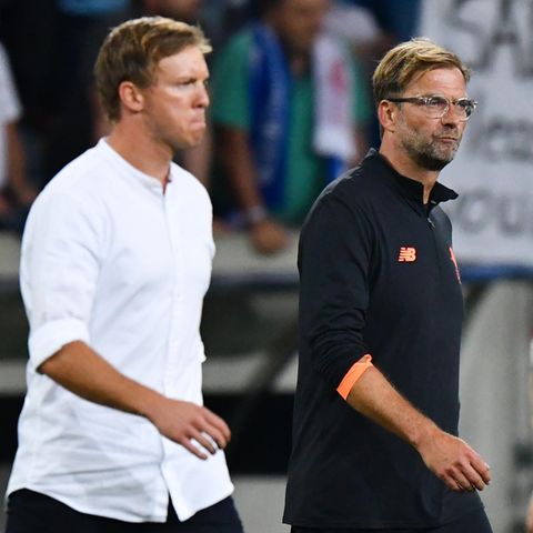 Now national coach, then Hoffenheim, Julian Nagelsmann and Liverpool coach Jürgen Klopp 2017 on the soccer field