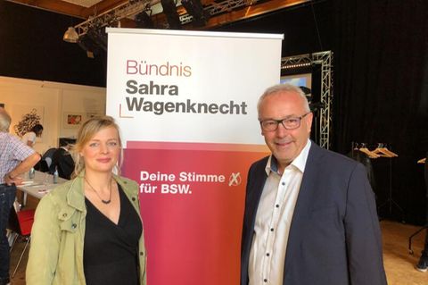Die neuen (und ersten) Landesvorsitzenden des BSW in Rheinland-Pfalz: Sina Listmann und Alexander Ulrich, früherer Linkspartei-Landesvorsitzender