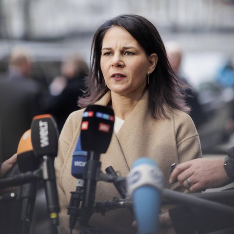 Annalena Baerbock bei Pressekonferenz in New York City.