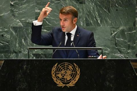 Frankreichs Präsident Macron am Mittwoch bei seiner Rede vor der UN-Vollversammlung