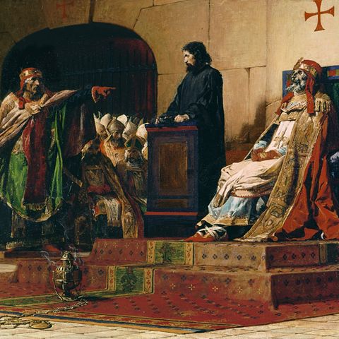 Der in seine Roben gekleidete Leichnam von Papst Formosus