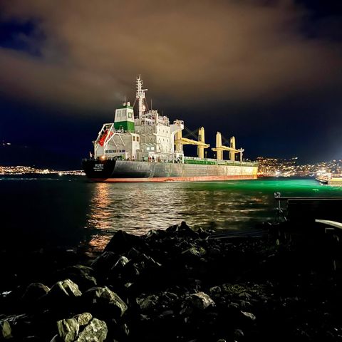 Frachter Ruby vor einem schwedischen Hafen