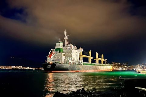 Frachter Ruby vor einem schwedischen Hafen