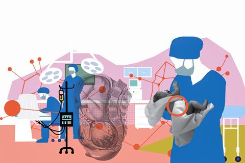 Illustration der Pflege- und Hebammenarbeit