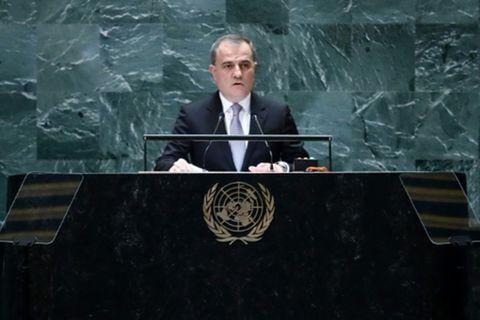 Dscheihun Bajramow bei seiner UN-Rede in New York
