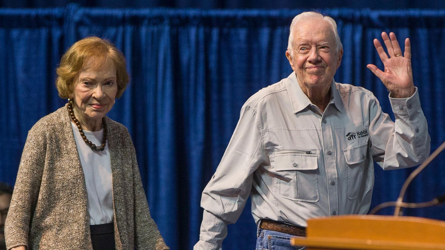 Jimmy Carter und seine Frau Rosalynn 2018 bei der Eröffnungsfeier des Jimmy & Rosalynn Carter Work Project der Universität Notre Dame