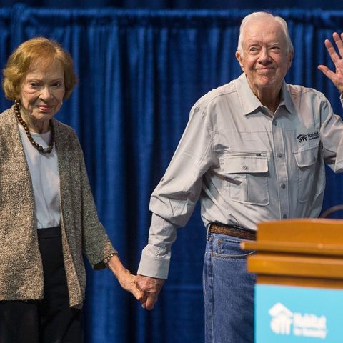 Jimmy Carter und seine Frau Rosalynn 2018 bei der Eröffnungsfeier des Jimmy & Rosalynn Carter Work Project der Universität Notre Dame