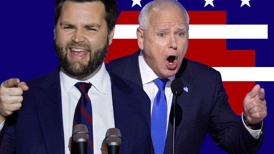 Streithähne für Dienstagabend: der demokratische Vizekandidat Tim Walz (r.) und sein republikanisches Pendant J.D Vance