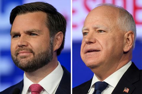 Tim Walz und J. D. Vance im Porträt
