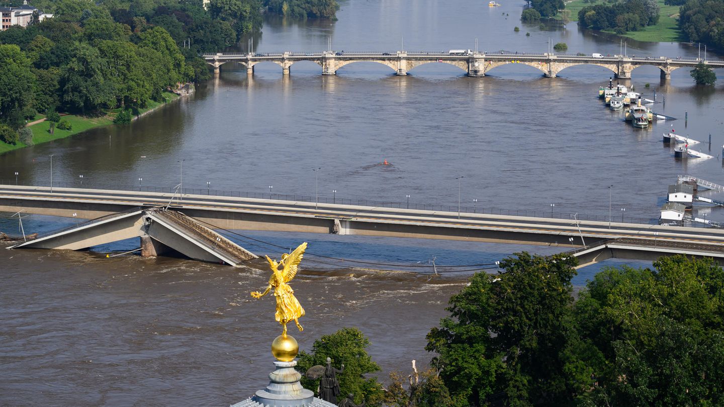 Die eingestürzte Carolabrücke in Dresden