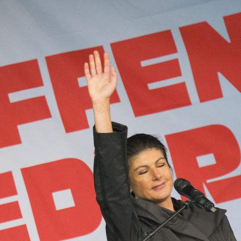 Sahra Wagenknecht, Parteivorsitzende von BSW, während einer Demonstration des Bündnisses am 3. Oktober
