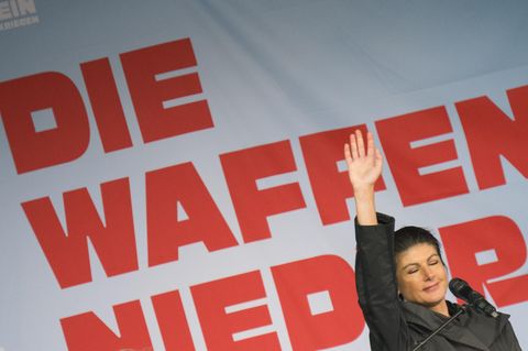Sahra Wagenknecht, Parteivorsitzende von BSW, während einer Demonstration des Bündnisses am 3. Oktober