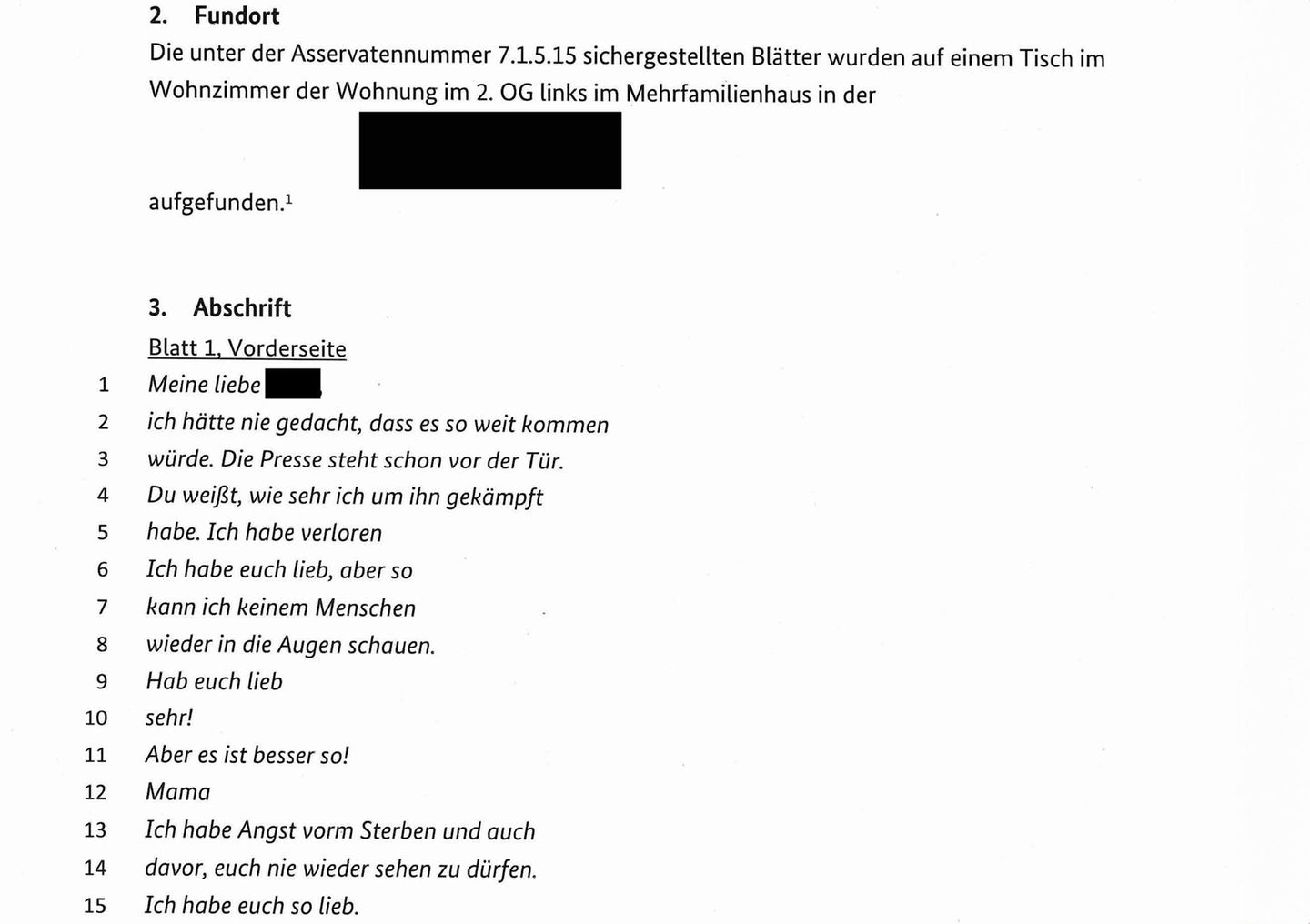 Der Abschiedsbrief der Mutter: "Du weißt, wie sehr ich um ihn gekämpft habe. Ich habe verloren."