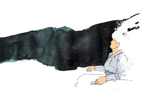 Illustration zeigt eine unfertige Zeichnung einer älteren Dame, die mit einer schwarzen Fläche verbunden ist.