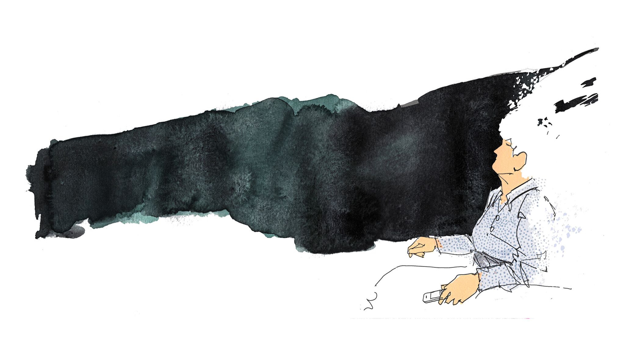 Illustration zeigt eine unfertige Zeichnung einer älteren Dame, die mit einer schwarzen Fläche verbunden ist.
