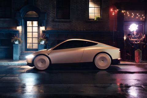 Ein gerendertes Bild eines Tesla Robotaxi-Prototyps in Kalifornien