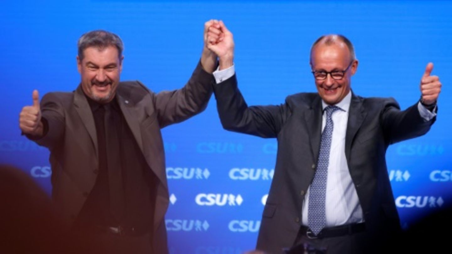 Merz (r.) und Söder in Augsburg