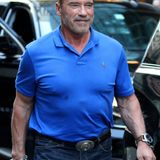 Arnold Schwarzenegger im blauen Polo Ralph Lauren-Shirt