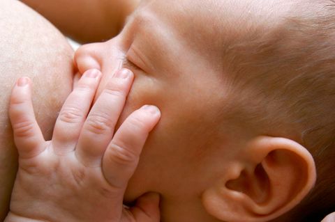 Muttermilch: Ein Baby trinkt von der Brust seiner Mutter