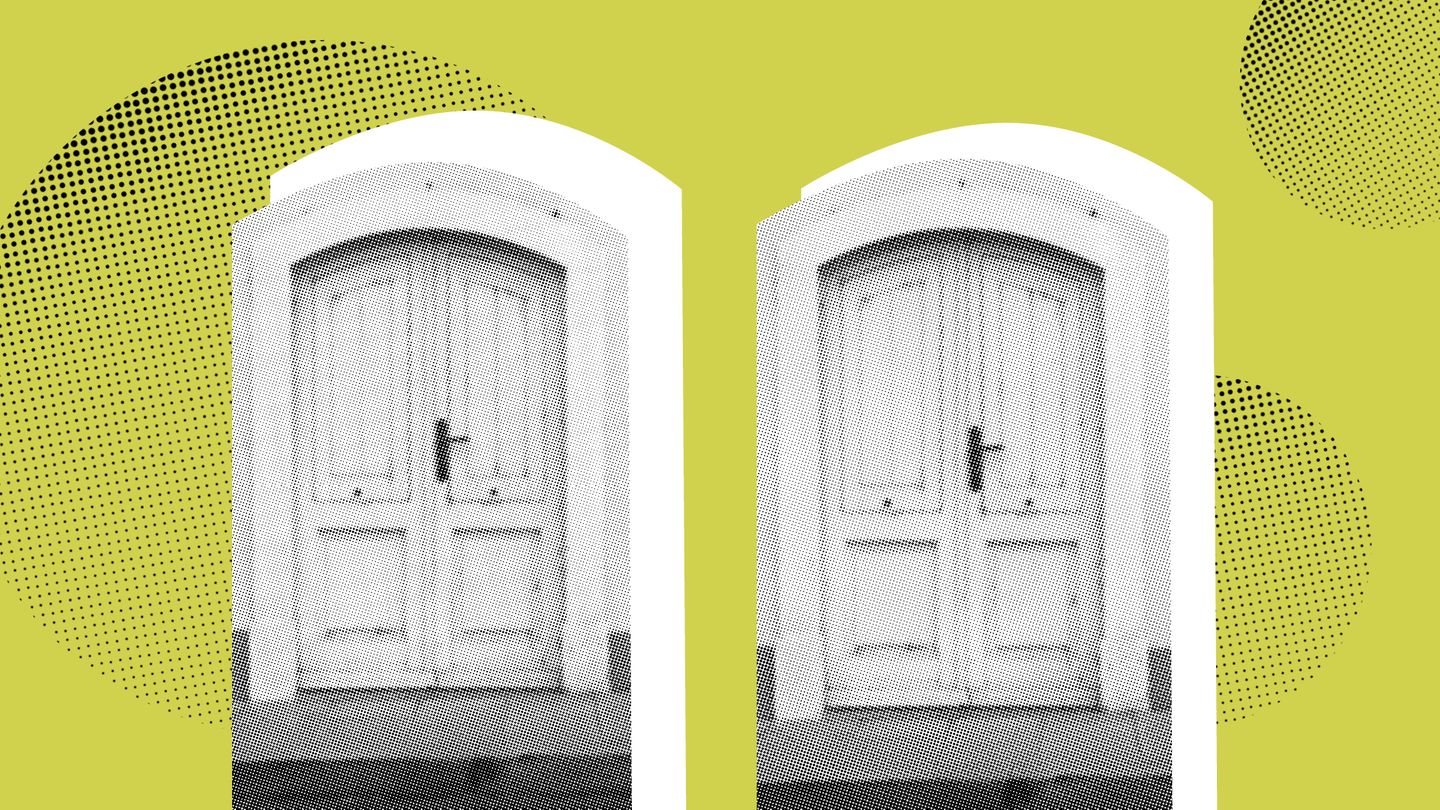 Nachbarschaft: Illustration zeigt zwei Schwarz-Weiß-Türen nebeneinander auf farbigem Hintergrund
