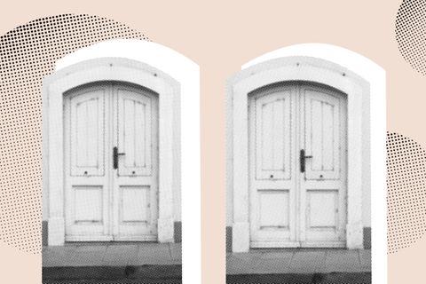 Nachbarn: Illustration zeigt zwei Schwarz-Weiß-Türen nebeneinander auf farbigem Hintergrund