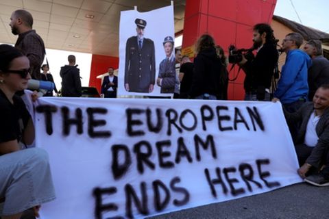Protest gegen das Abkommen in Shengjin in Albanien
